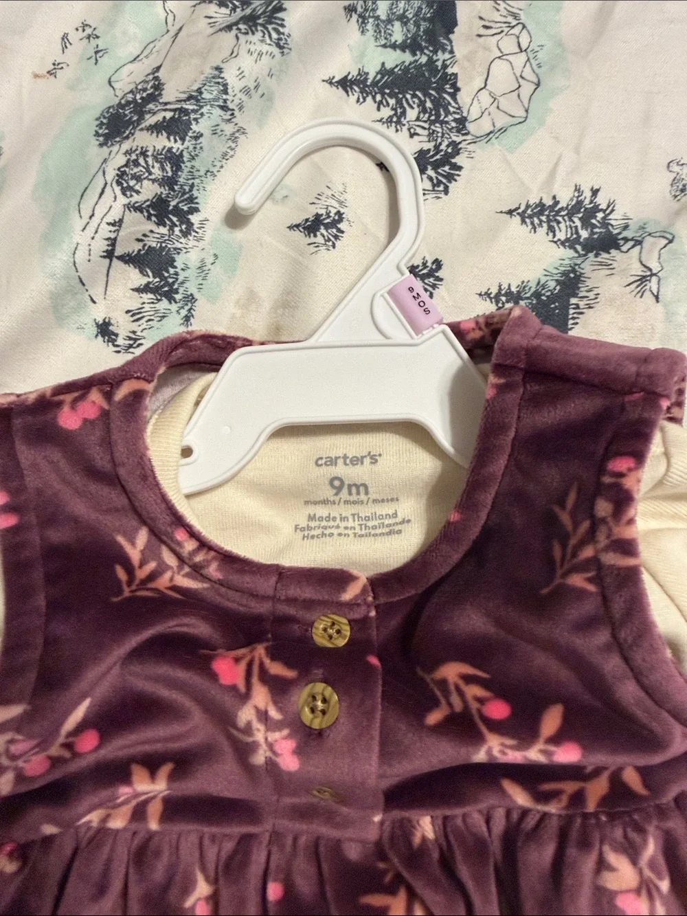 9 Month NEW Carters Velvet Floral Baby Dress Set - Burgundy & Cream